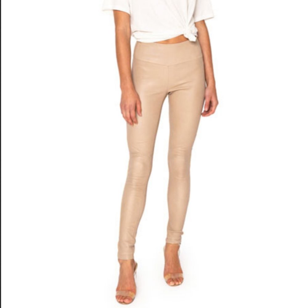 NWT Auc LaMarque Ama Stretchy Leather Skinny Beige Pants - Picture 9 of 14
